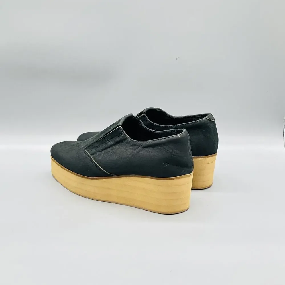 Surface To Air Shoes Womens 7.5 Black Leather Platform Wedge Creeper Flatbush